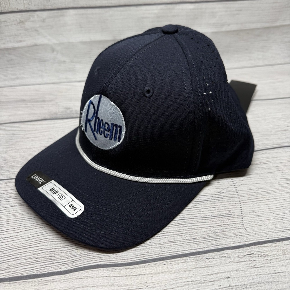 NWT UNRL Rheem Vented Rope Snapback Navy Blue *Logo* (a)